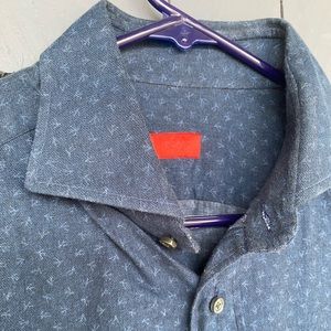 Isaia Napoli Spread Collar Flannel Coral Logo Print Spread Collar Shirt 16 41